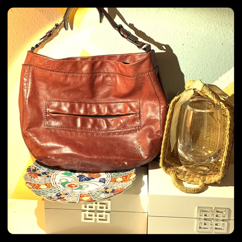 Halston Heritage hobo handbag. Leather burgundy